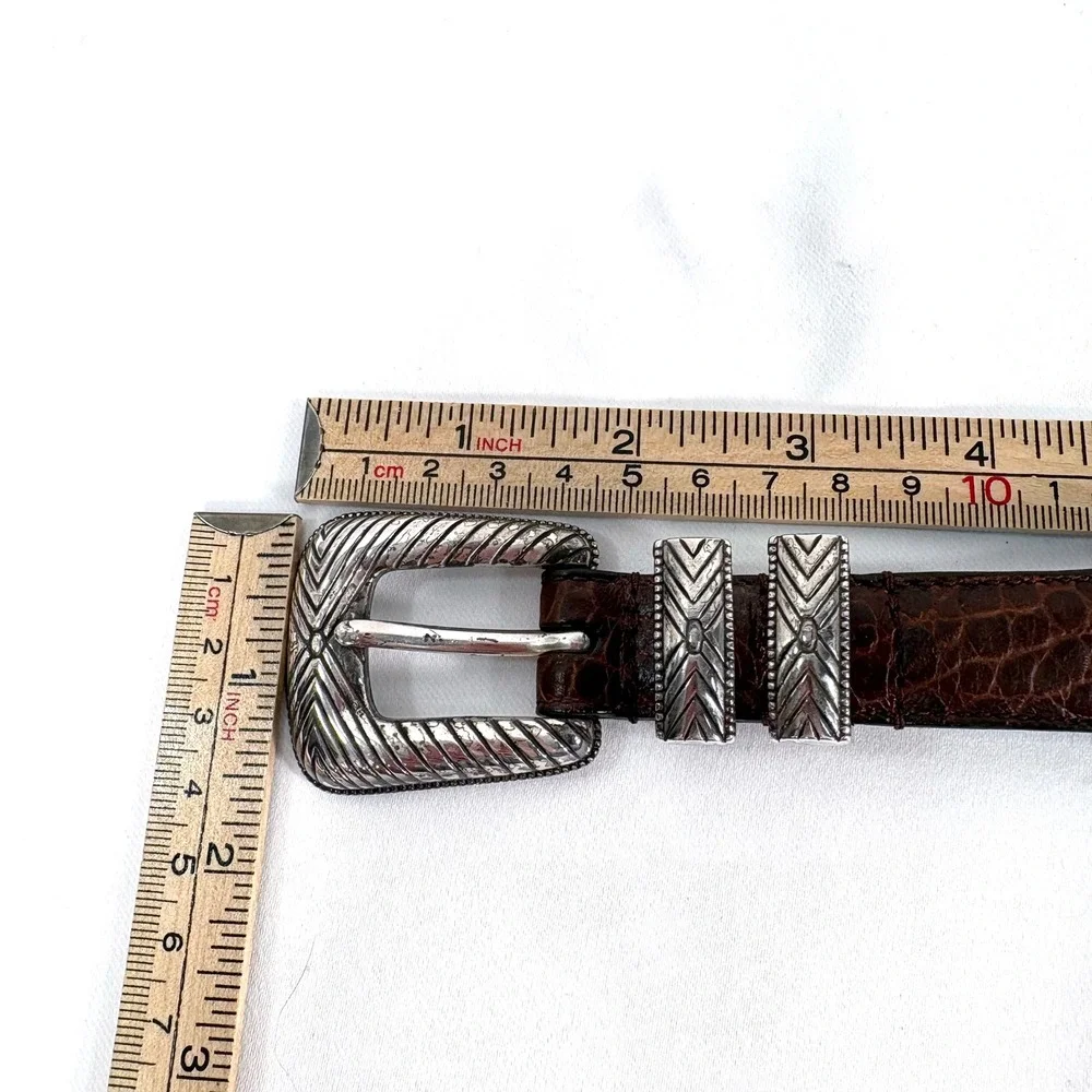Roundtree & Yorke Belt Brown Croc Embossed Leather Western Silver Hardware 56